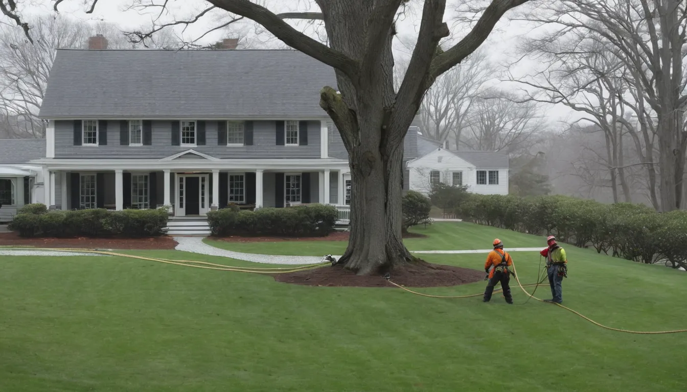 A local provider's crew safely lowering a section of a tree beside a home in the Hunker area